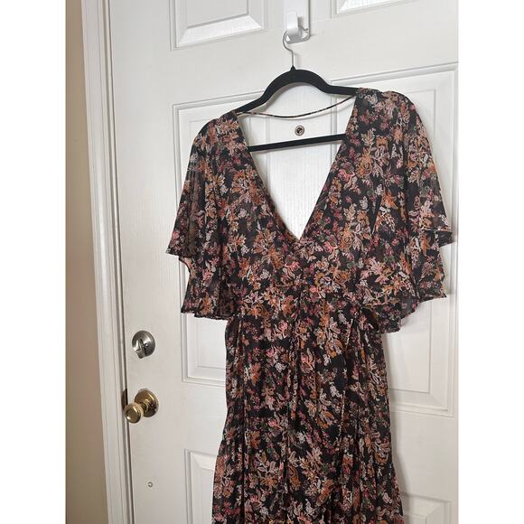 Zara Dress Boho Floral Chiffon Midi Ruffle Flutter Sleeves Size Small - Picture 6 of 9